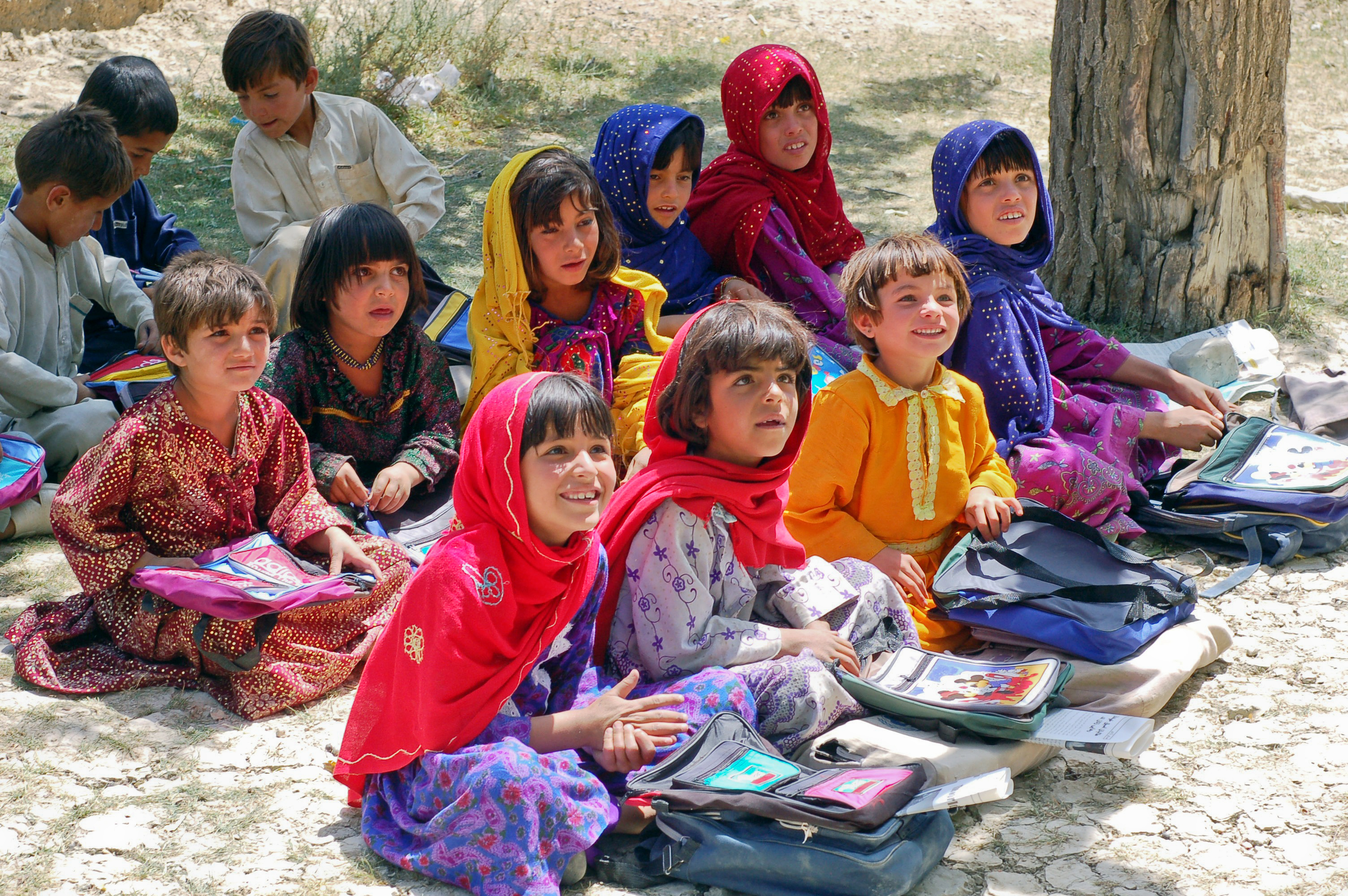Little girls attending school in Bhutan