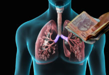 Lungs in Background with hand offering money