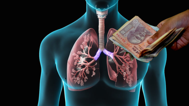 Lungs in Background with hand offering money