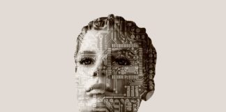 woman face with computer circuit
