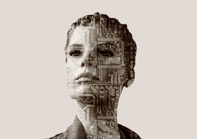 woman face with computer circuit