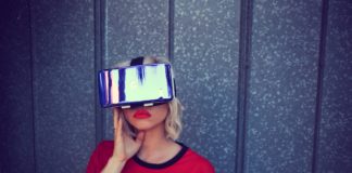 A woman using Virtual Reality headsets