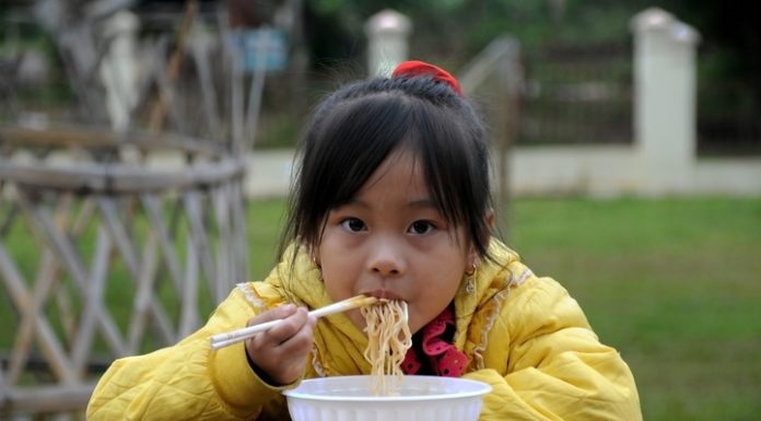 A Child having breakfast