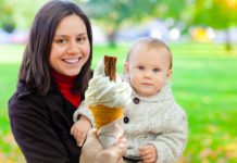 Mother and child eating ice cream