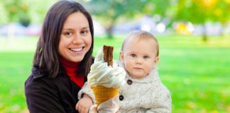 Mother and child eating ice cream
