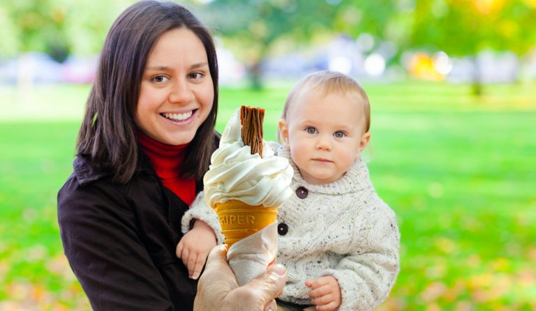 Mother and child eating ice cream