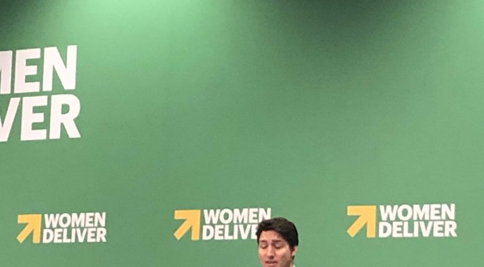 Canadian prime minister Justin Trudeau speaking at the opening plenary of Women Deliver