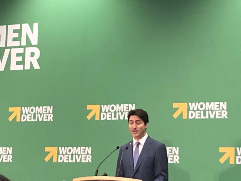 Canadian prime minister Justin Trudeau speaking at the opening plenary of Women Deliver